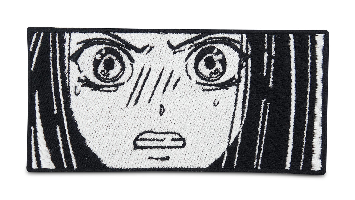 Wütendes Anime Mädchen Patch in Schwarz-Weiß