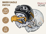 Vorder- und Rückseite des Patches, mit Bügelfolie. „Finally Home“ Logo und Nutzungsoptionen: Aufbügeln, Aufnähen, Aufkleben mit Textilkleber