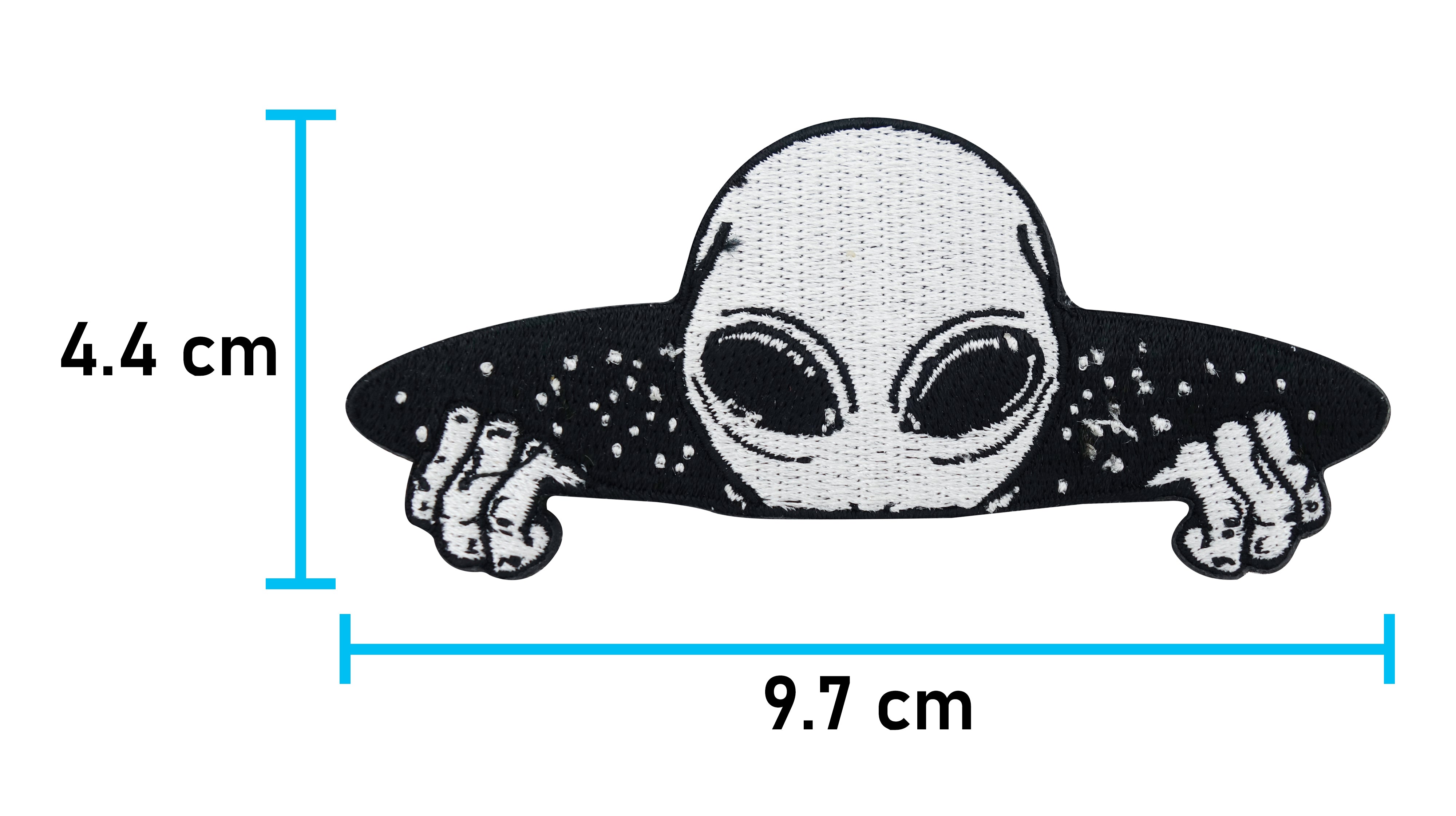 Alien-Bügelpatch, schwarz-weiß, Maße: 4,4 x 9,7 cm