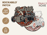 Brauner Rockabilly Patch, Logo von „Finally Home“, Verwendungsmöglichkeiten: Aufbügeln, Aufnähen, Aufkleben