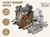 Front- und Rückansicht des Patches, Logo "Finally Home" & Anwendungsmöglichkeiten mit Icons.
