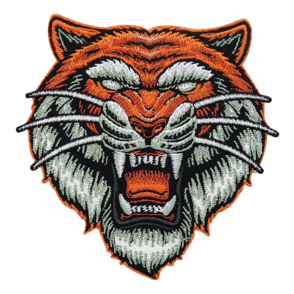 Aggressiver orangefarbener Tigerkopf Biker Patch