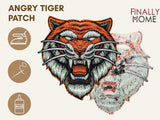 Tigerkopf Biker Patch von vorne & hinten, mit Bügelfolie. Logo: "Finally Home". Verwendung: Aufbügeln, Aufnähen, Aufkleben mit Textilkleber.