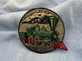 Grüner Eisenbahn Zug Patch auf blauer Jeans