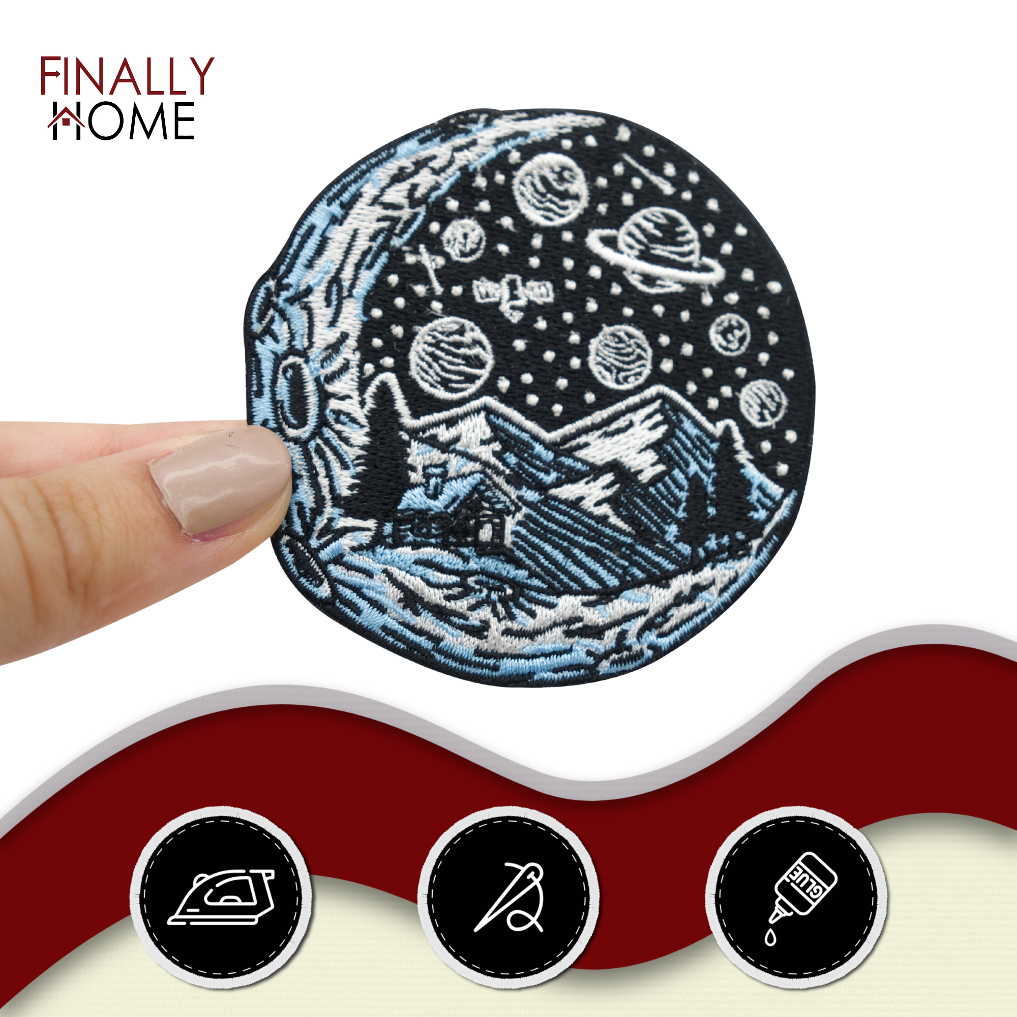 Haus auf dem Mond Patch zum Aufbügeln | Weltall Patches, Erde Moon Bügelbild, Weltraum Flicken, Planet Aufnäher, Finally Home