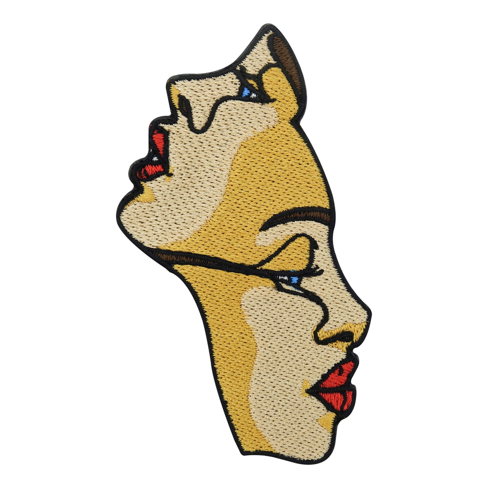 Beiger Line Art Bügelpatch mit zwei verschmolzenen Frauengesichtern