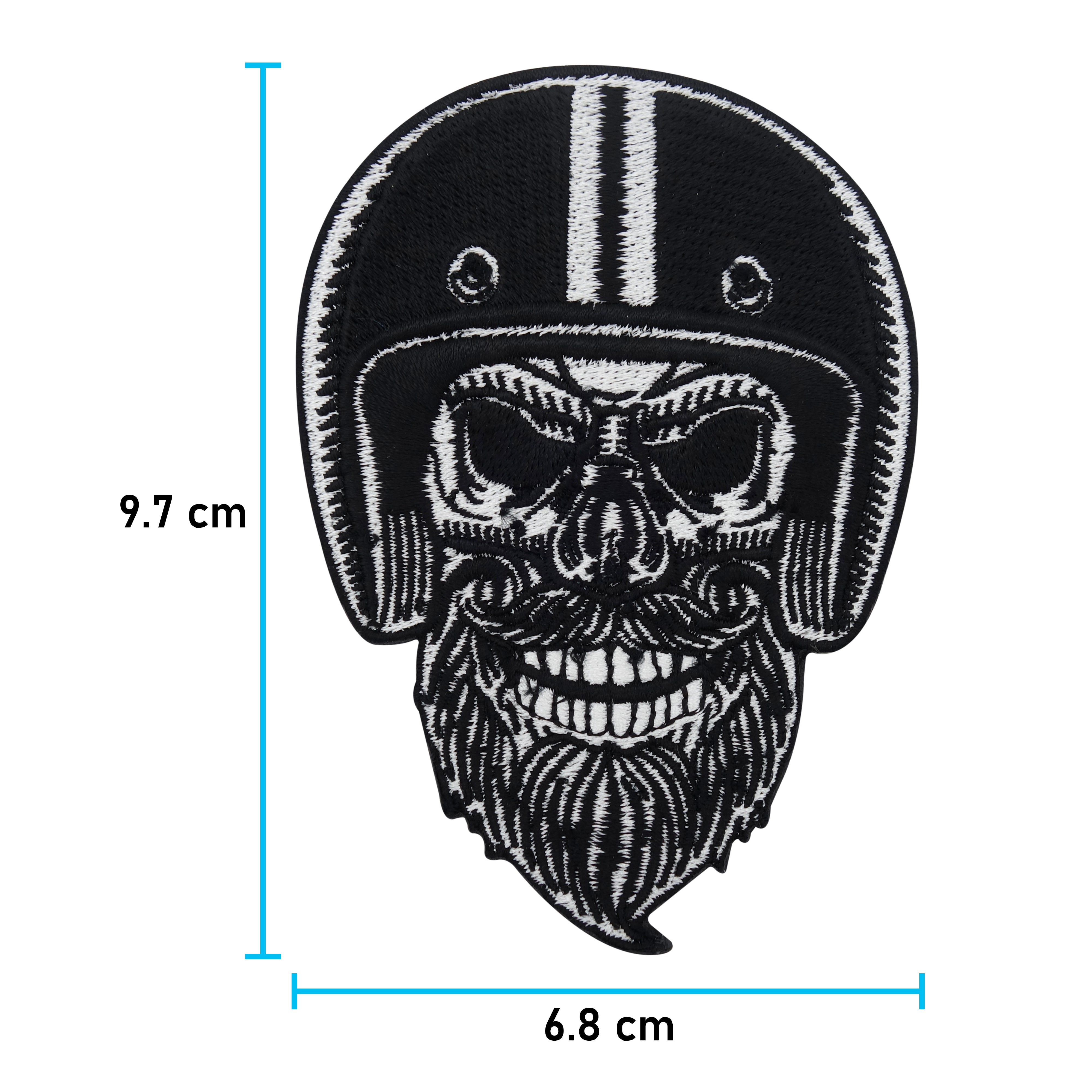 Schwarzer Totenkopf Biker Patch, Maße: 9,7 x 6,8 cm