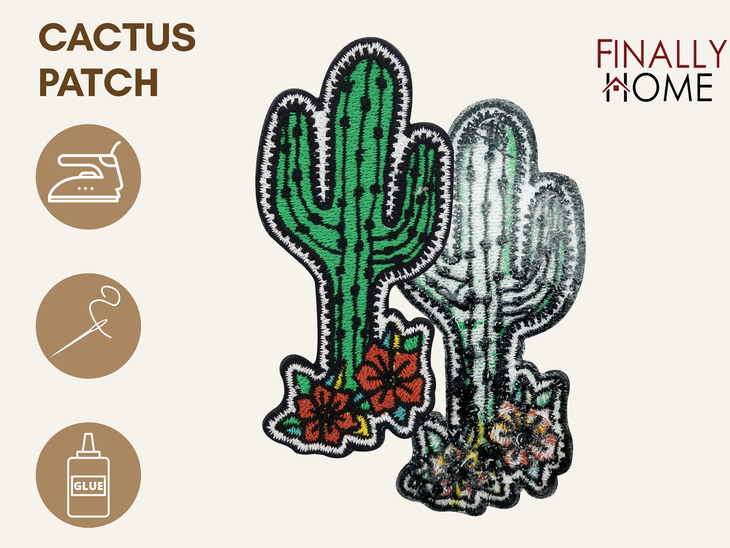  Kaktus Blumen Patch von vorne und hinten. Bügelfolie auf der Rückseite. Verwendungsmöglichkeiten: Aufbügeln, Aufnähen, Aufkleben.