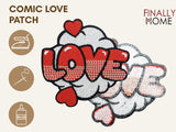  Love Comic Style Patch von vorne und hinten, zeigt Bügelfolie. Verwendungsmöglichkeiten: Bügeln, Aufnähen, Aufkleben mit Textilkleber