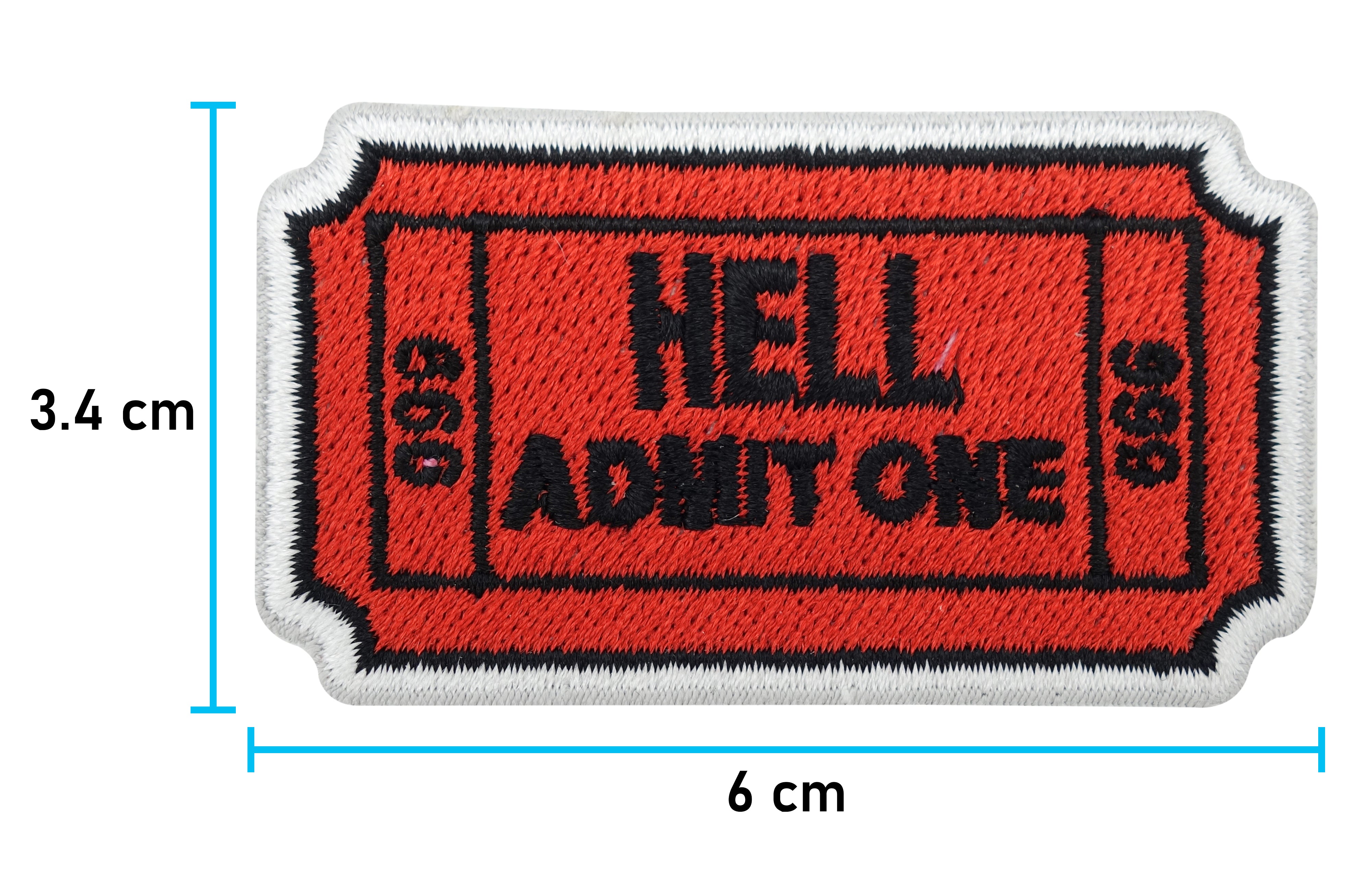 Höllen Ticket Patch mit den Maßen: 3,4 x 6 cm 