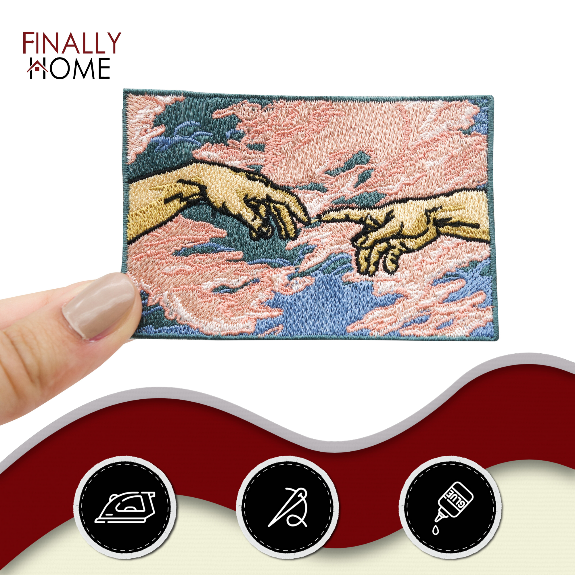 Michelangelo Hände Patch zum Aufbügeln | Himmel Patches, Wolken Flicken, Finger Bügelbild, Aufnäher, Finally Home