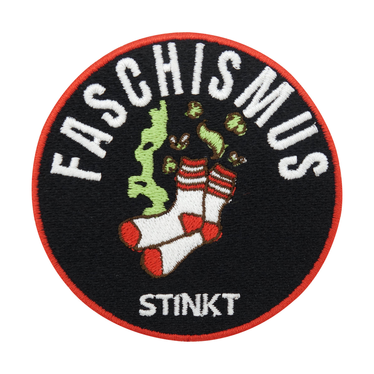 Schwarz Roter Faschimus stinkt Patch mit stinkenden Socken in der Mitte
