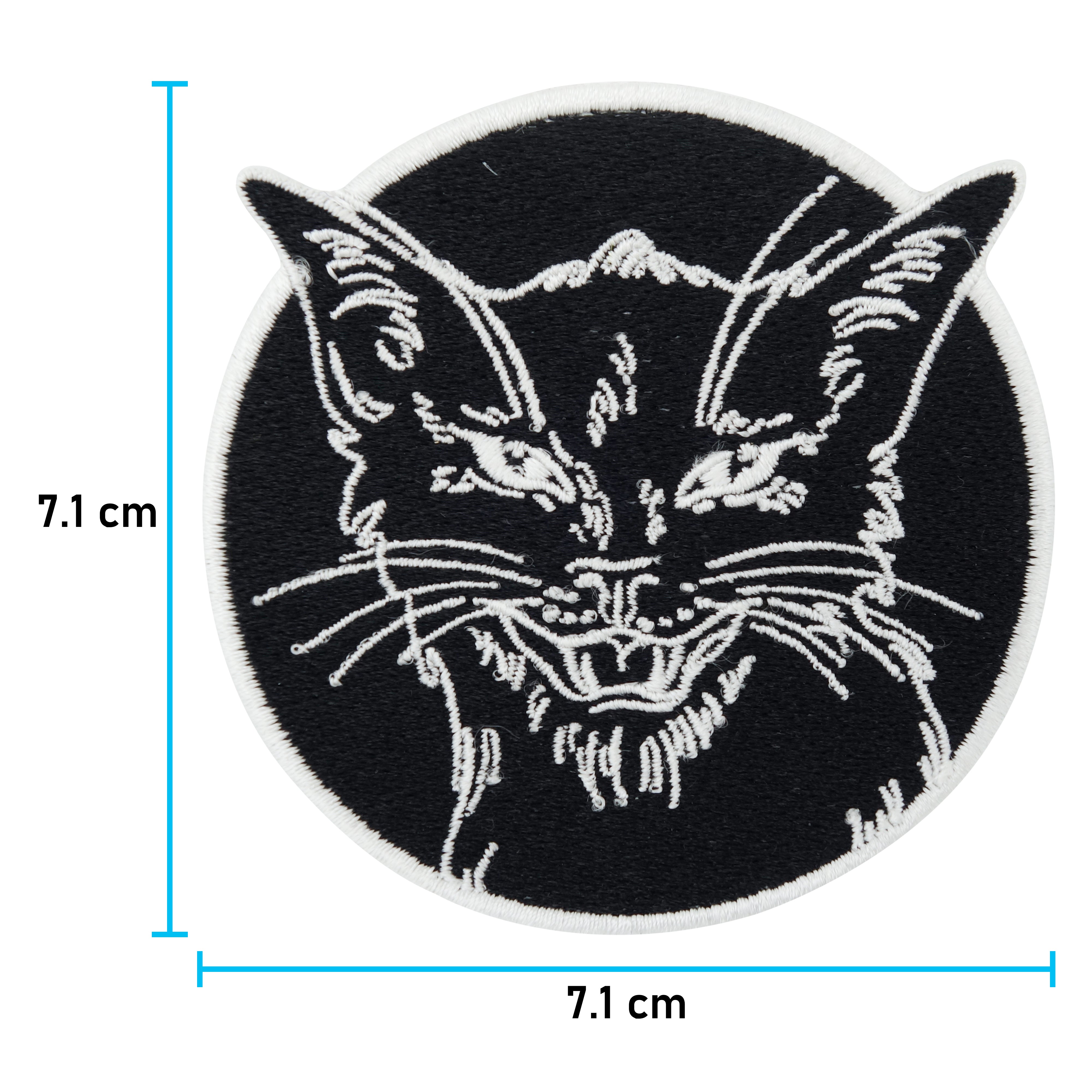 Schwarzer Katzen Patch mit der Maße: 7,1 x 7,1 cm