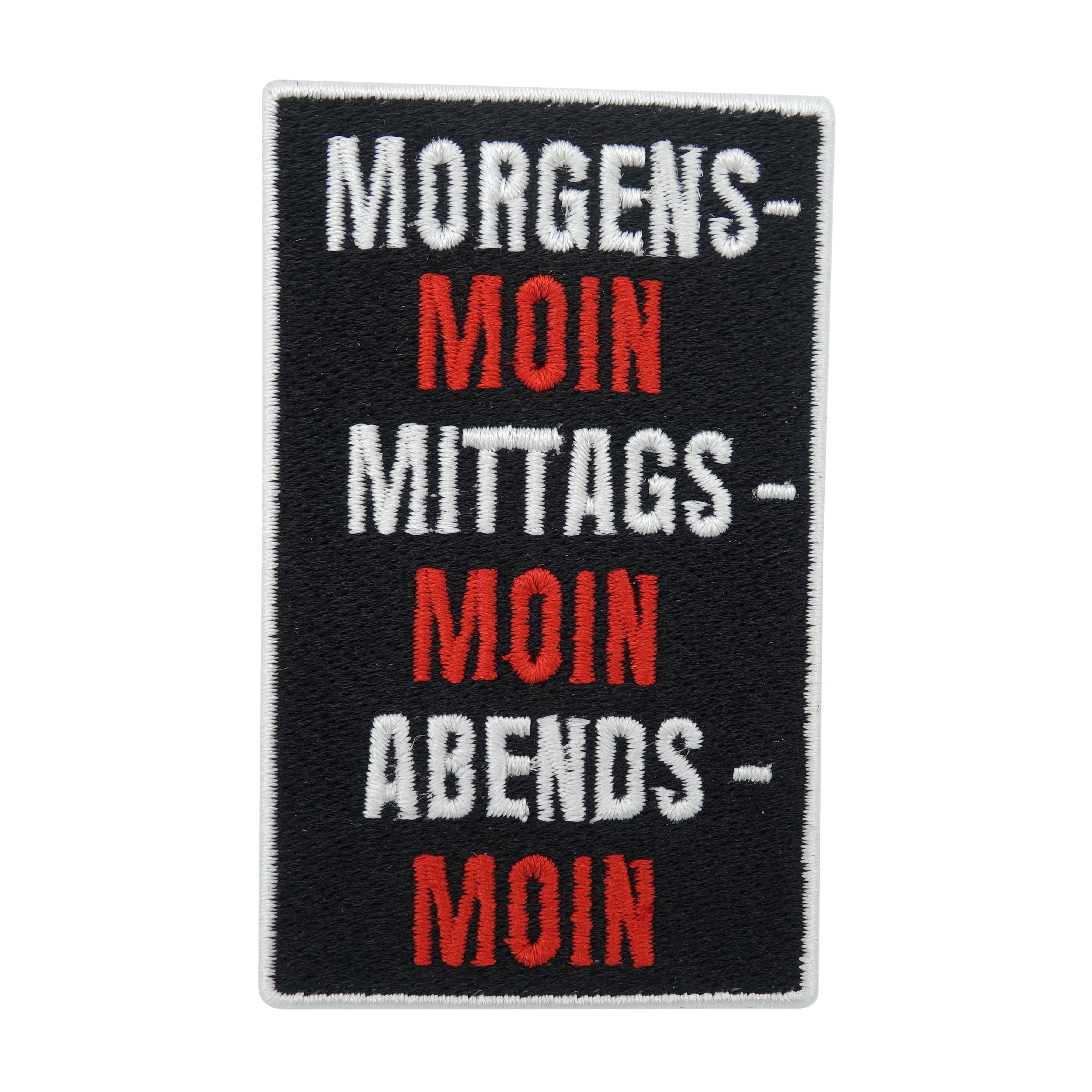 Schwarz, weiß, roter Morgens Moin Mittags Moin Abends Moin Patch 