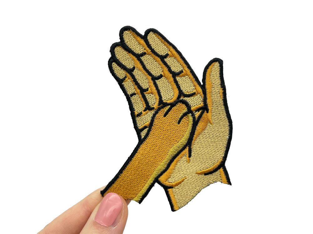 Frauenhand hält den Pfote auf Hand Patch