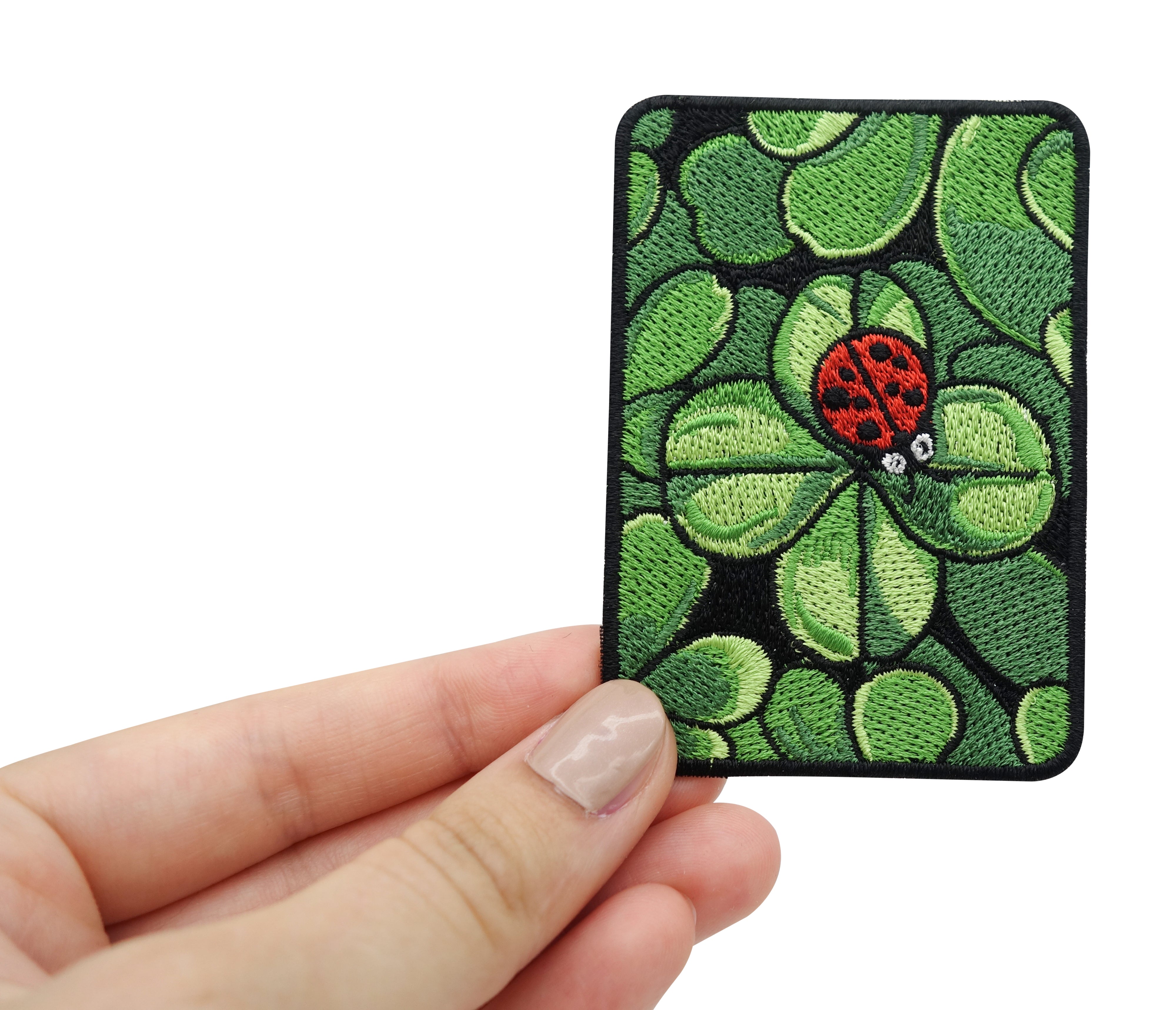 Kleeblatt Bügelpatch | Glück Marienkäfer Aufnäher | Natur DIY Flicken