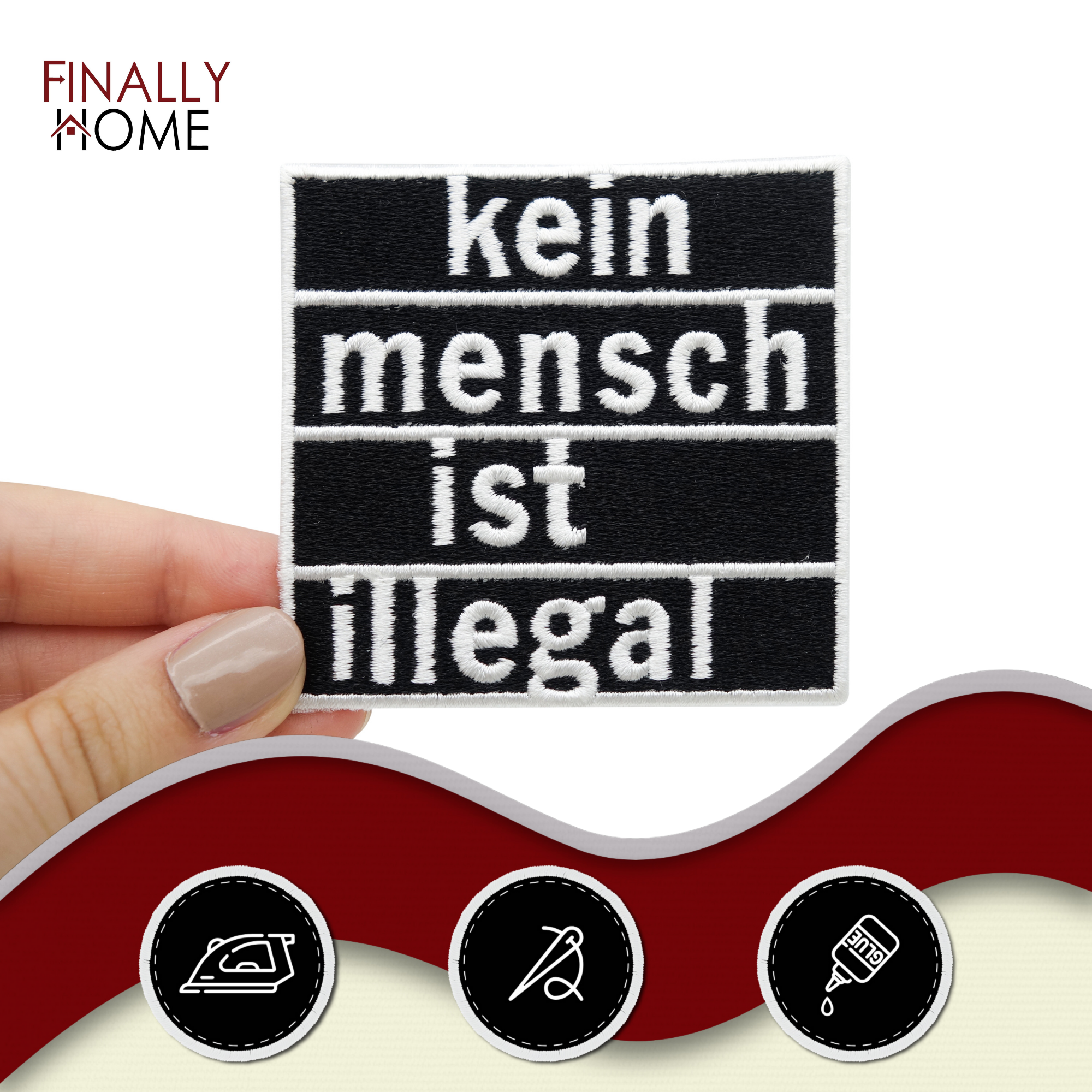 Klett Patch - Kein Mensch ist illegal | FCK NZS Klett Patches, Aufnäher, FCKNZS Klettpatches, Badge, Anti AFD Klettpatch, Finally Home