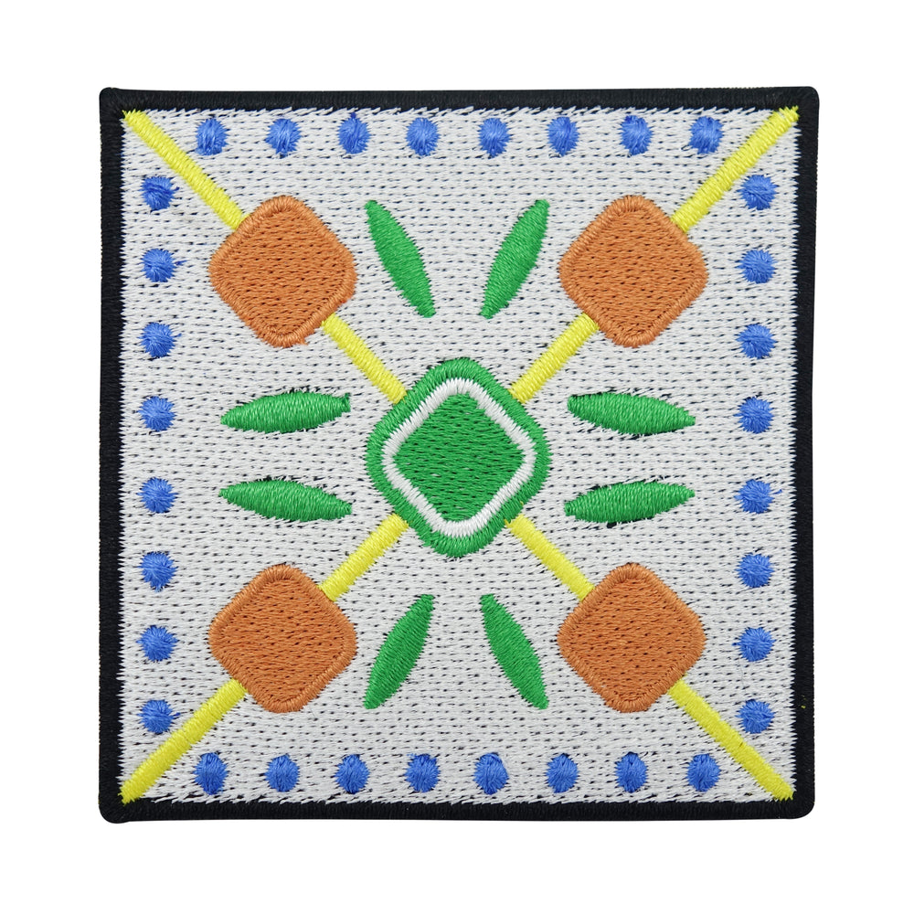 Weiß, blau, grün, gelb, oranger Keramik Muster Patch