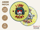 Vorder- und Rückseite des Patches, mit Bügelfolie. „Finally Home“ Logo und Nutzungsoptionen: Aufbügeln, Aufnähen, Aufkleben mit Textilkleber