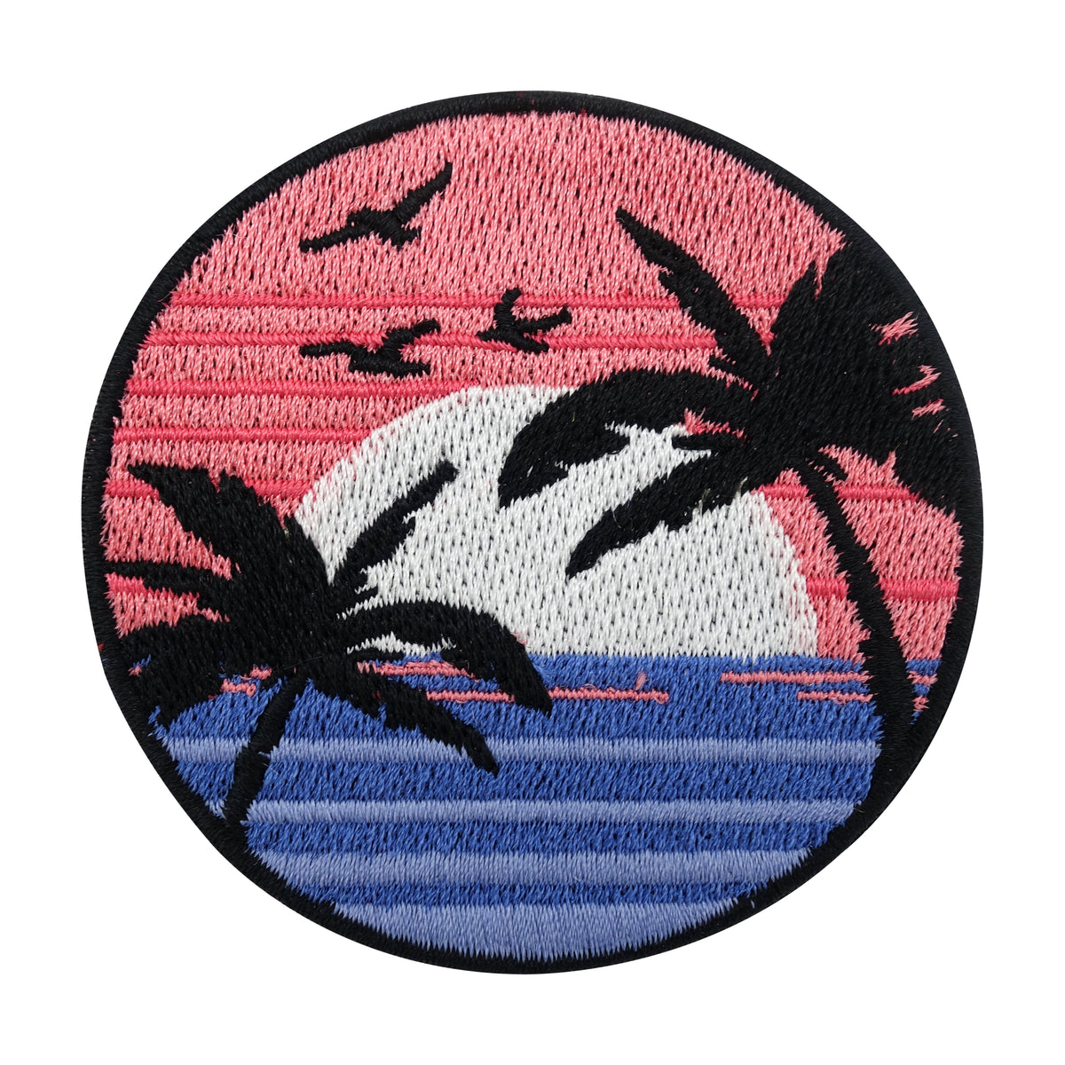 Roter und blauer Sonnenuntergang mit Palmen Patch