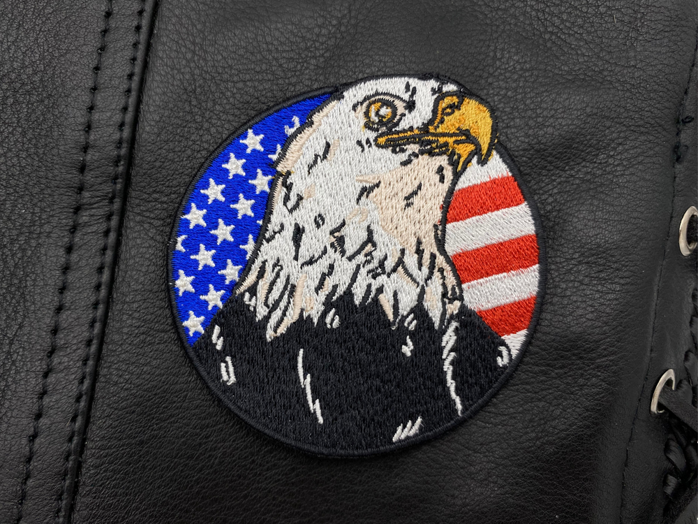 USA Adler Patch auf schwarzer Lederjacke 