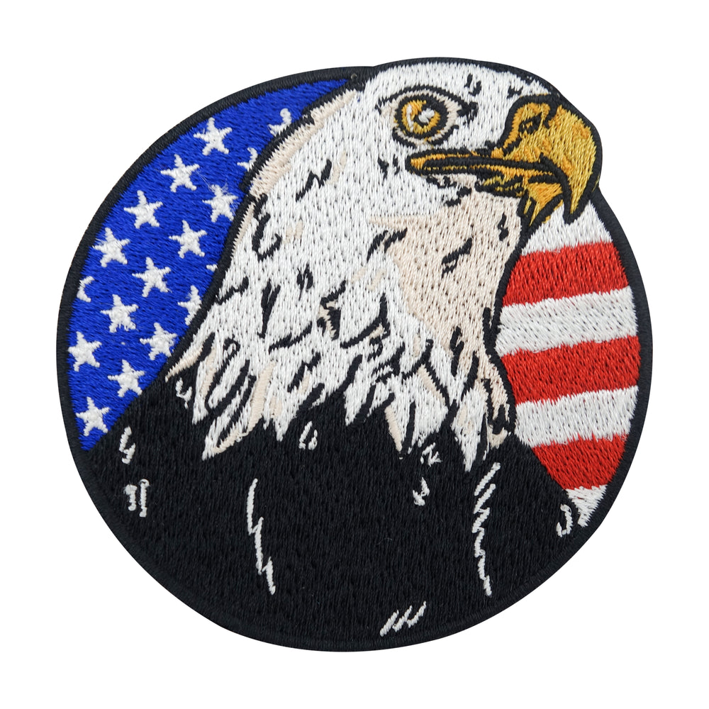 Blau, rote USA Flagge mit schwarz, weißem Adlerkopf im Vordergrund Patch