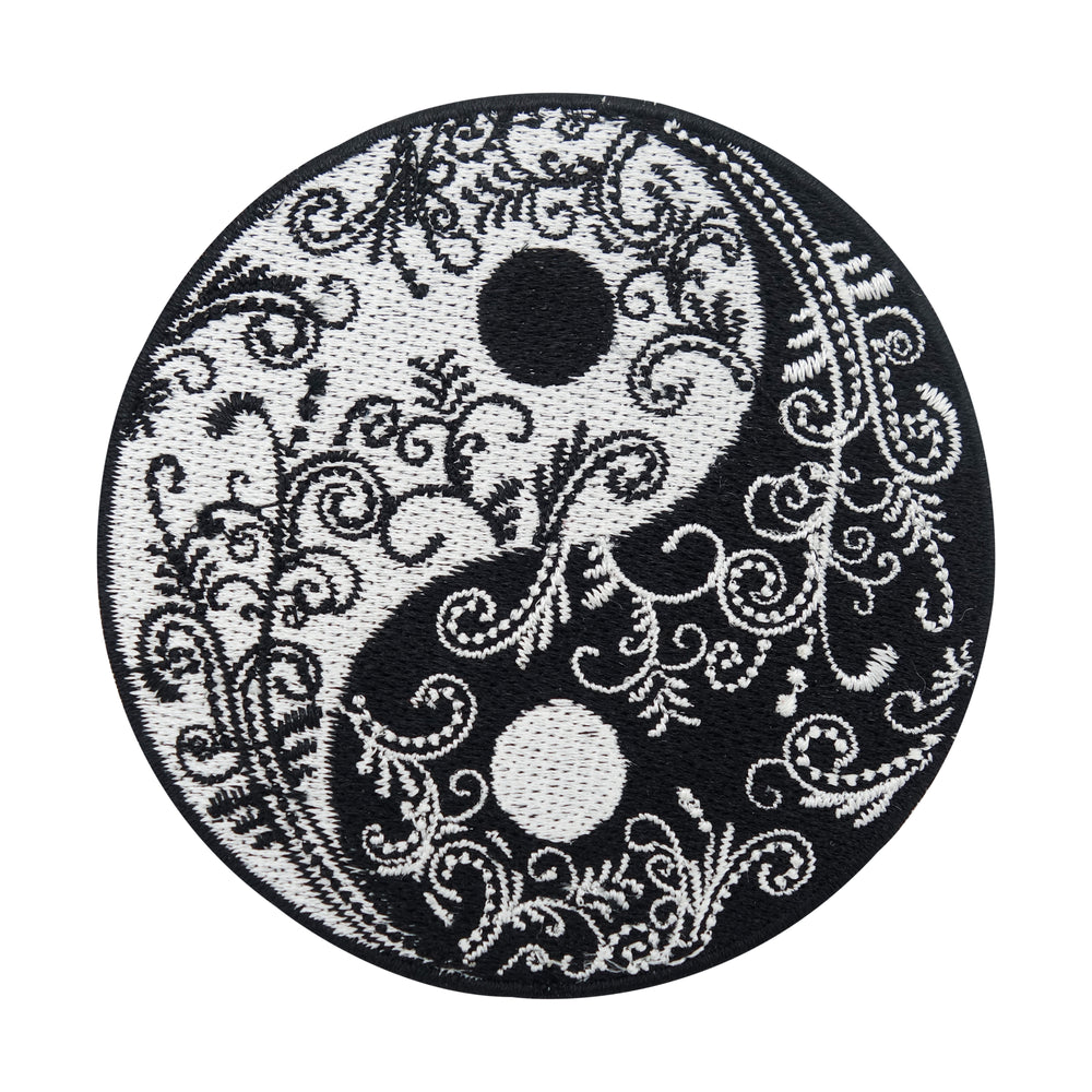 Yin und Yang Blumen Patch in schwarz-weiß