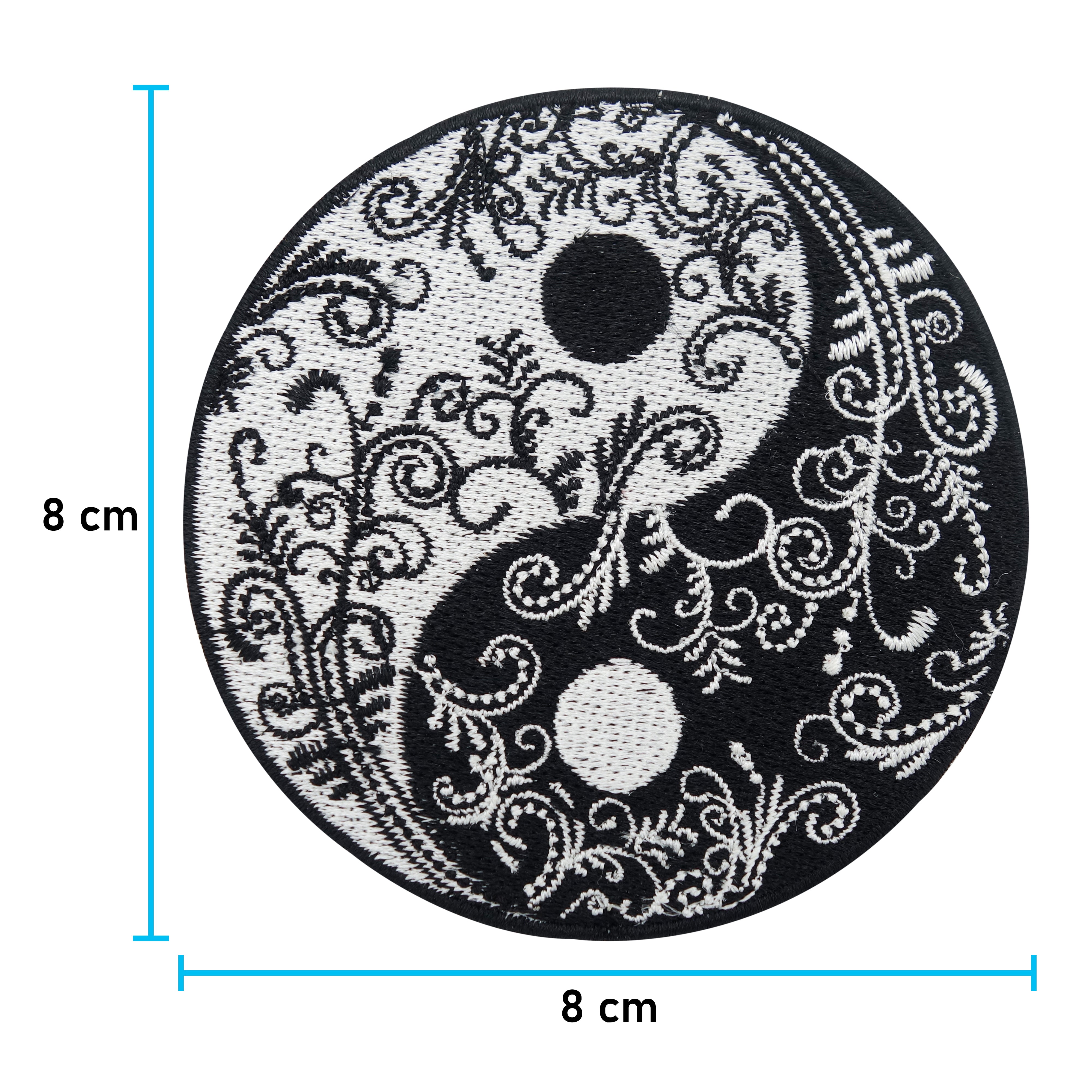 Yin und Yang Blumen Patch mit der Maße: 6,7 x 8,2 cm