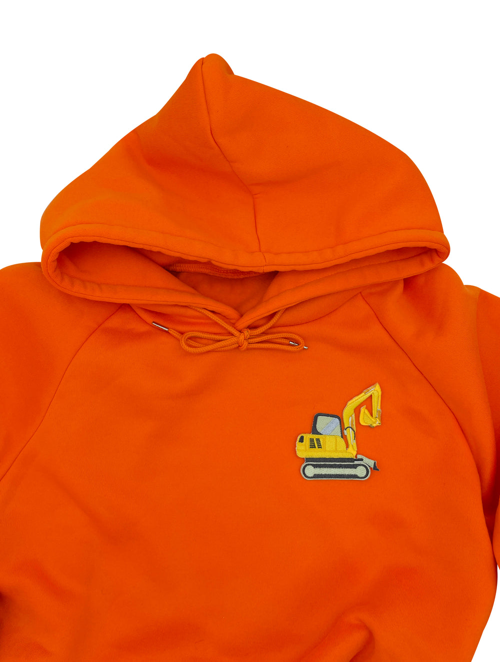 Bagger Patch auf orangenem Pullover aufgebügelt