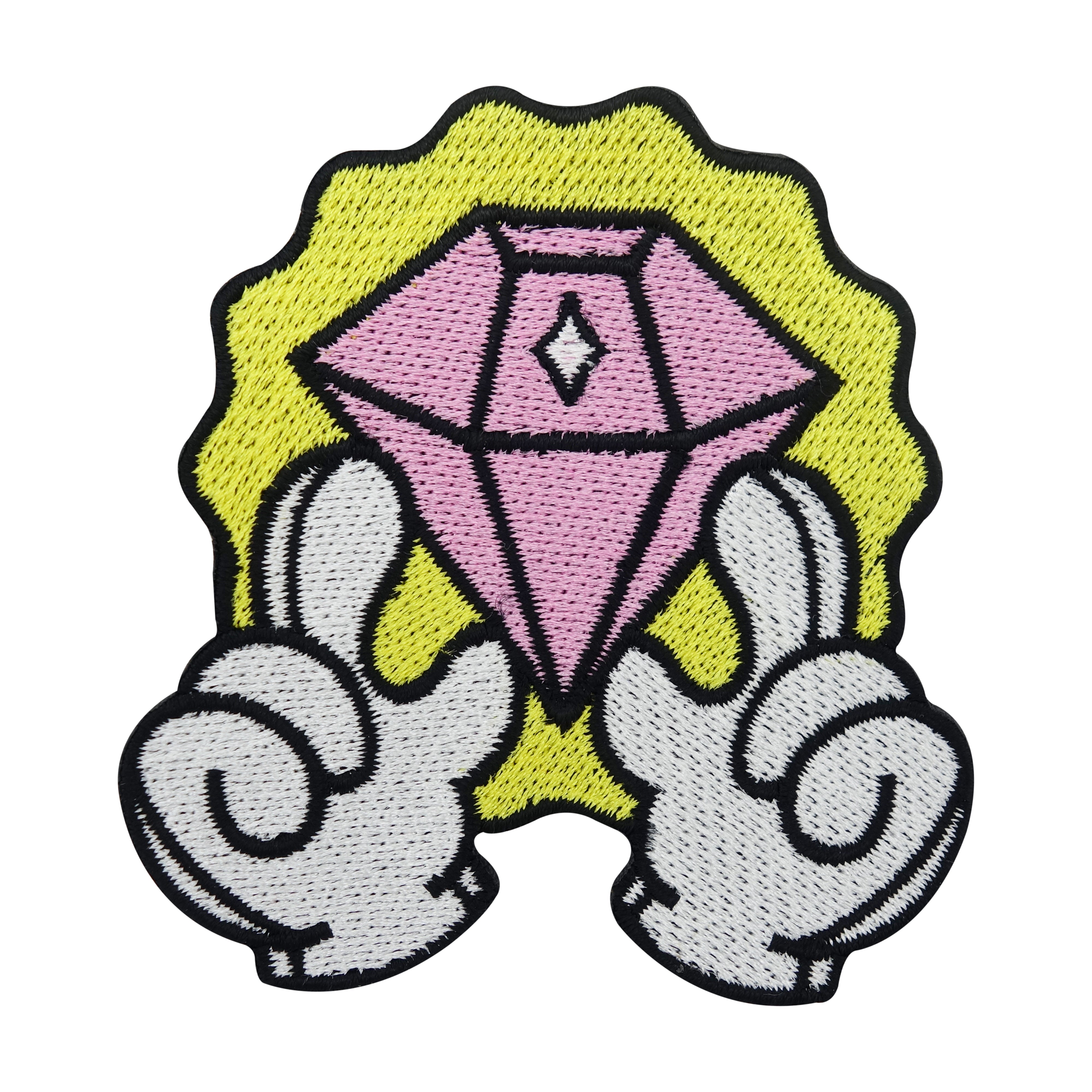 Pinker, weißer und gelber Diamant in Comic Händen Patch 