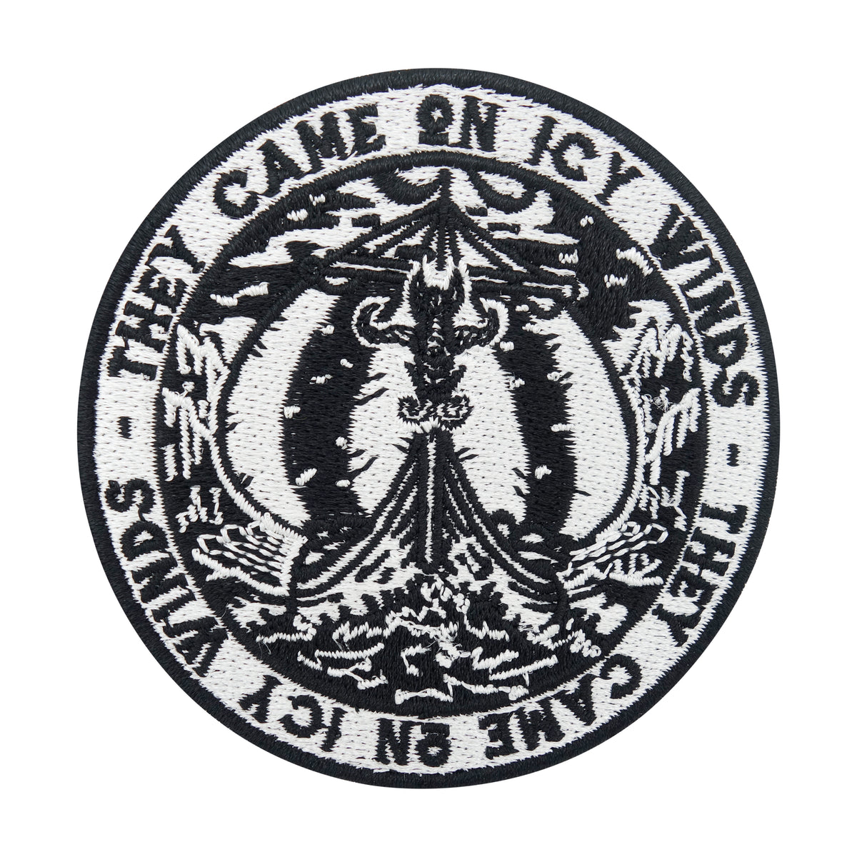 Schwarz-weißer Wikinger Schiff Patch 