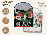 Vorder- und Rückseite des Patches, mit Bügelfolie. „Finally Home“ Logo und Nutzungsoptionen: Aufbügeln, Aufnähen, Aufkleben mit Textilkleber