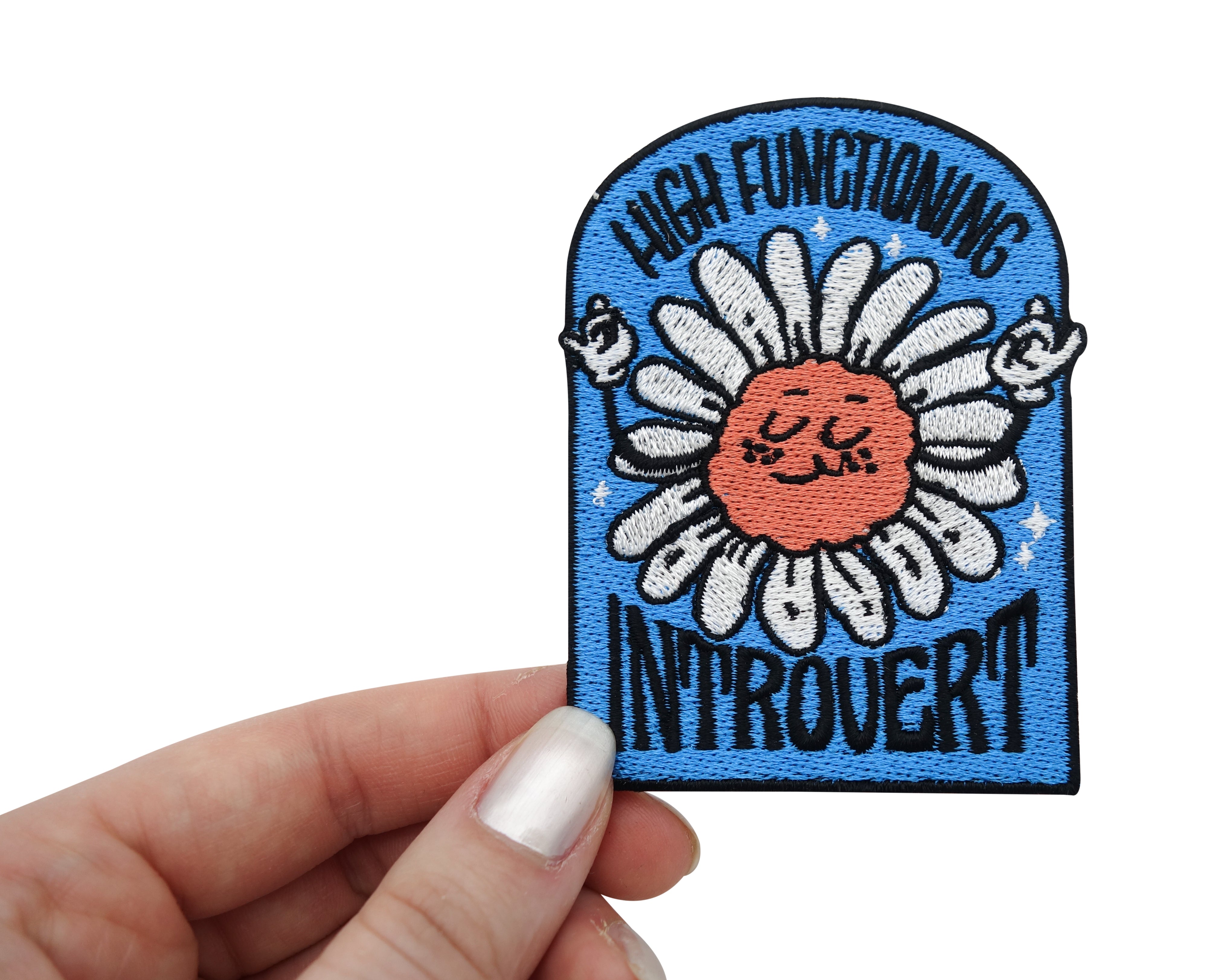 Frauenhand hält den Blumen Spruch Patch 