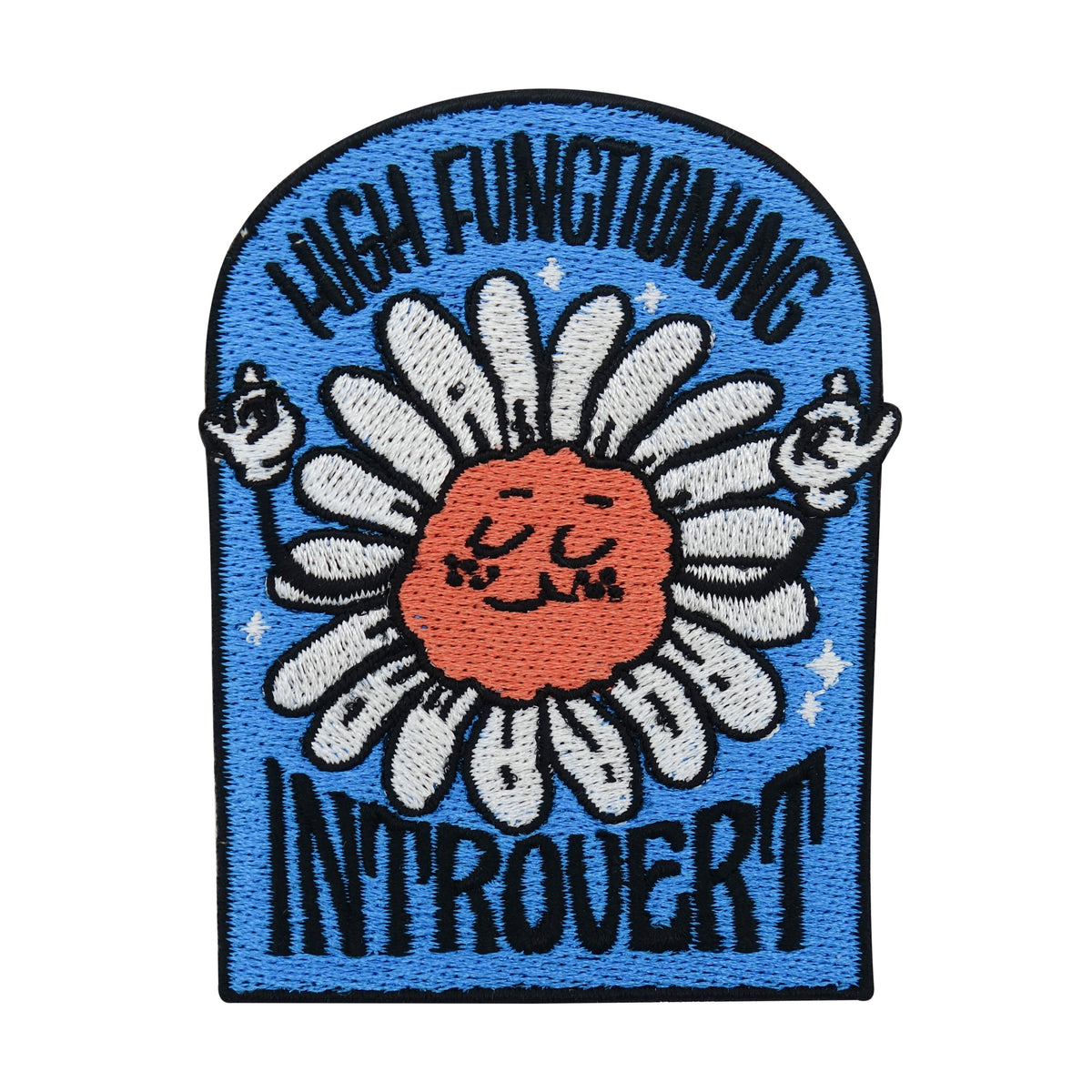 Blauer Blumen Patch mit dem Spruch: High Functioning Introvert 