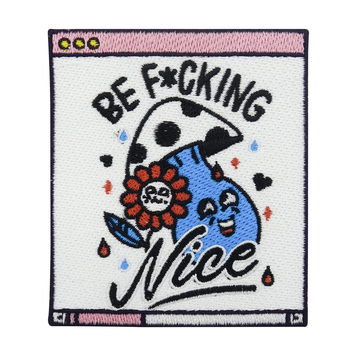 Weißer Be f*cking nice mit Blume und Pilz Patch 
