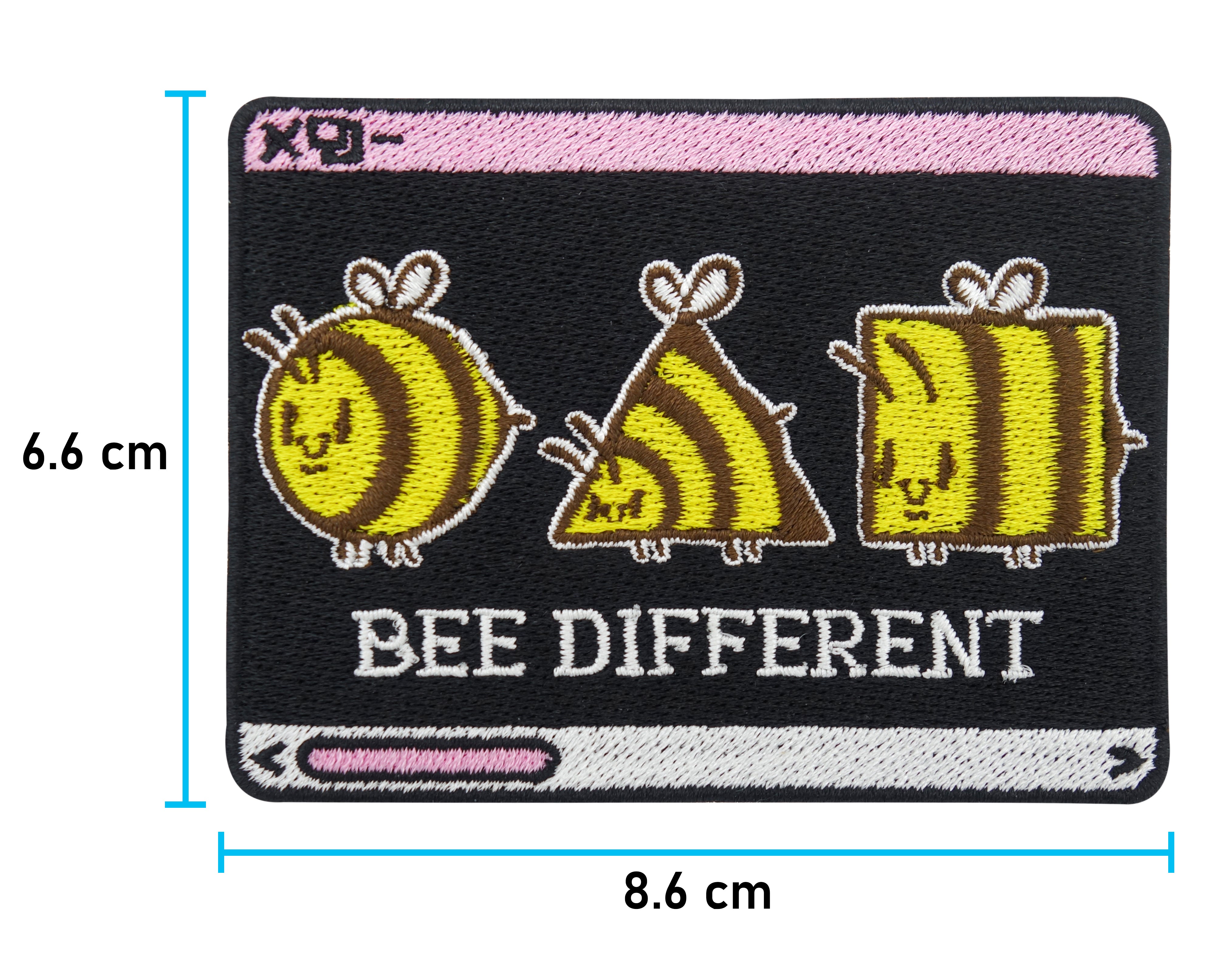 Bee Different Patch mit der Maße: 6,6 x 8,6 cm 