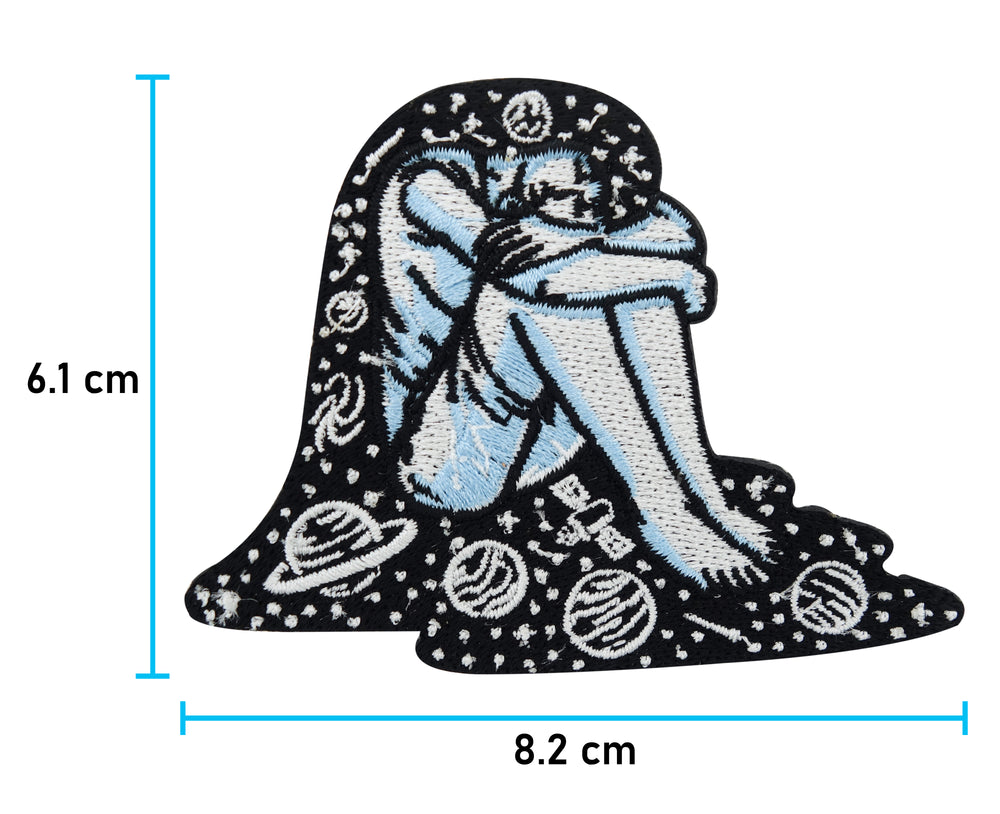 Frau mit Weltraum Haaren Patch mit der Maße: 6,1 x 8,2 cm 