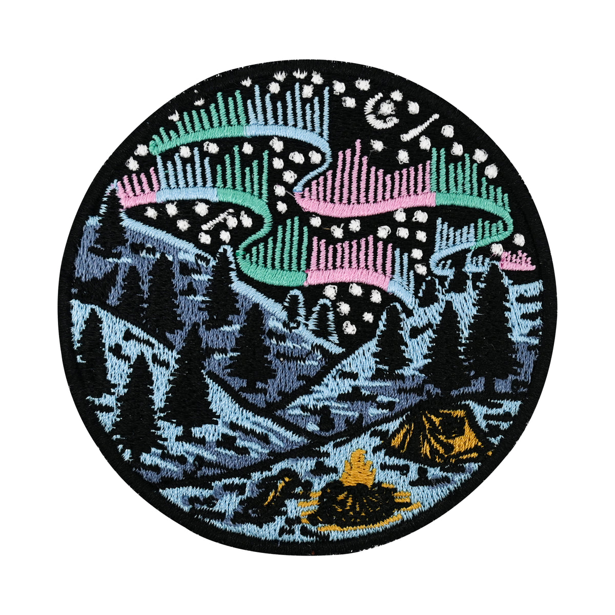 Polarlichter Camping in den Bergen | Wald Klett Patches, Sterne Aufnäher, Natur Klettpatches, Badge, Outdoor Klettpatch, Finally Home