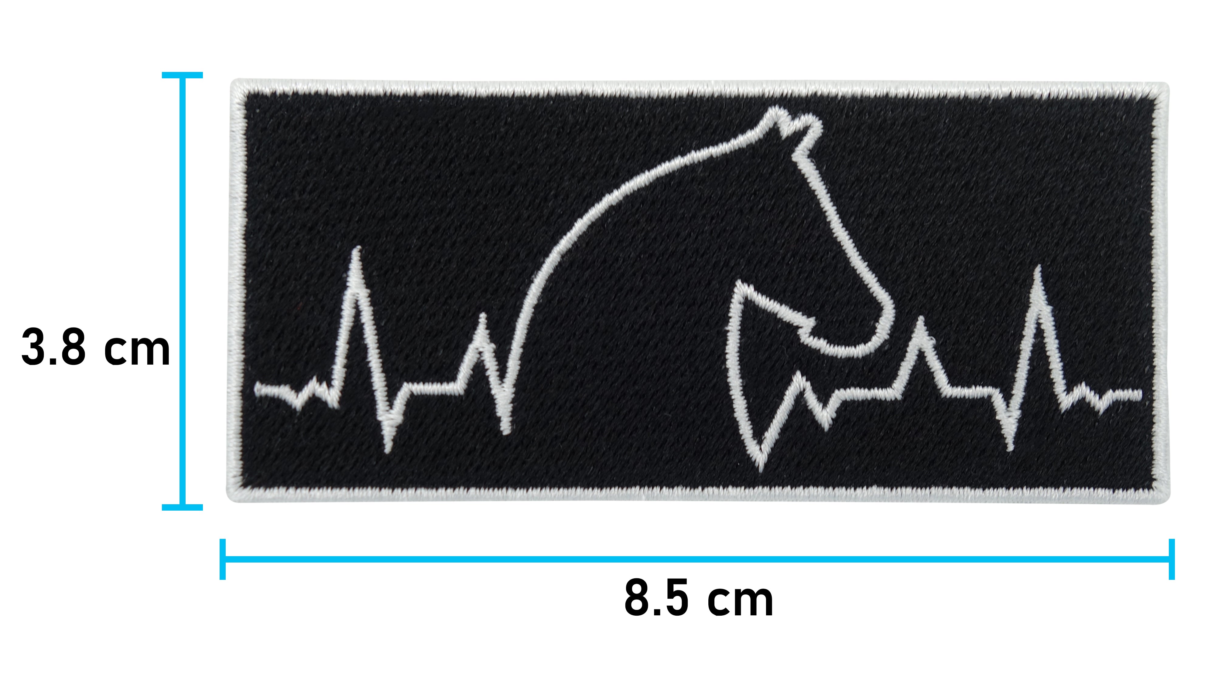 Herzschlag Pferdekopf Patch mit der Maße: 3,8 x 8,5 cm