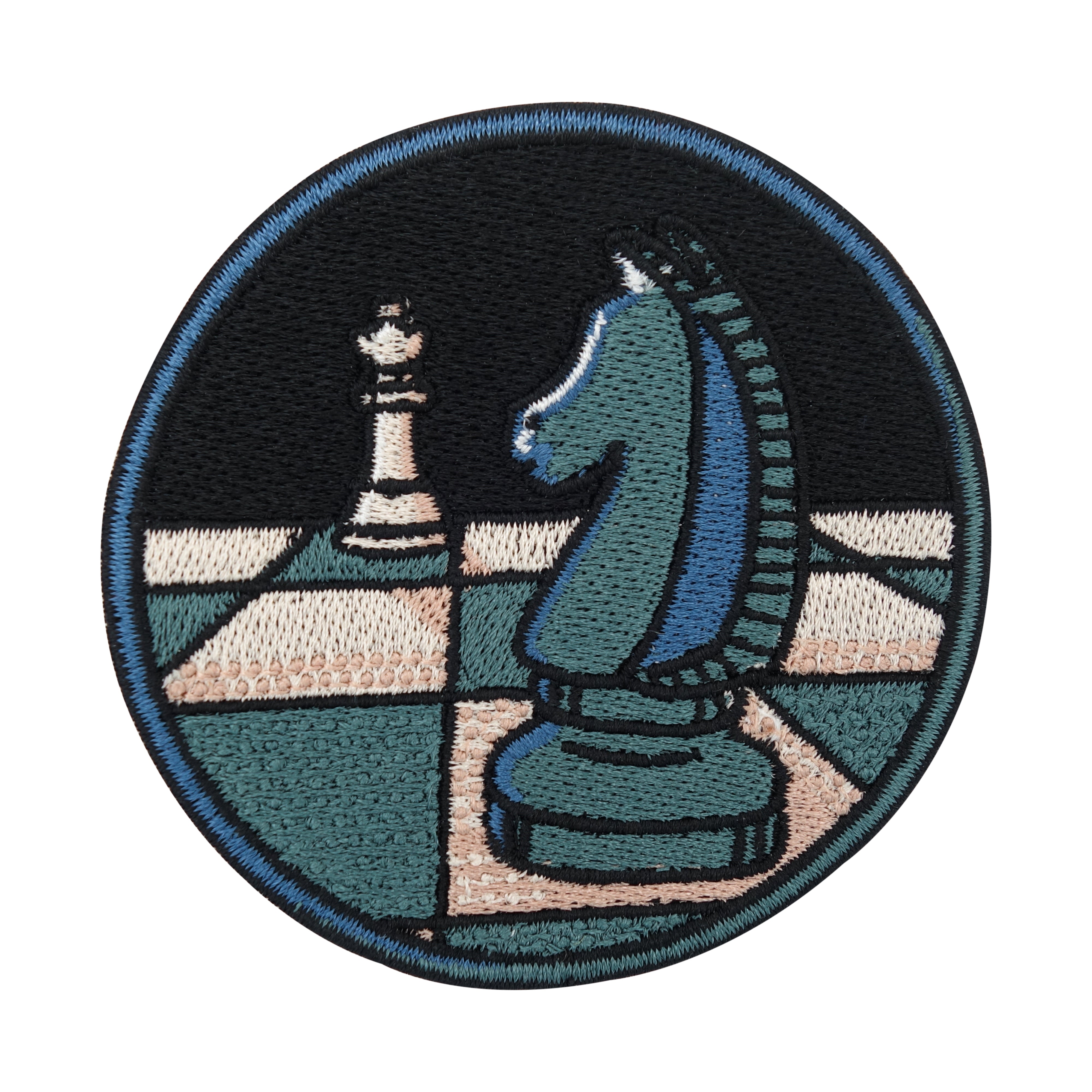 Grün-schwarz-weißer Pferd und Dame Schach Patch