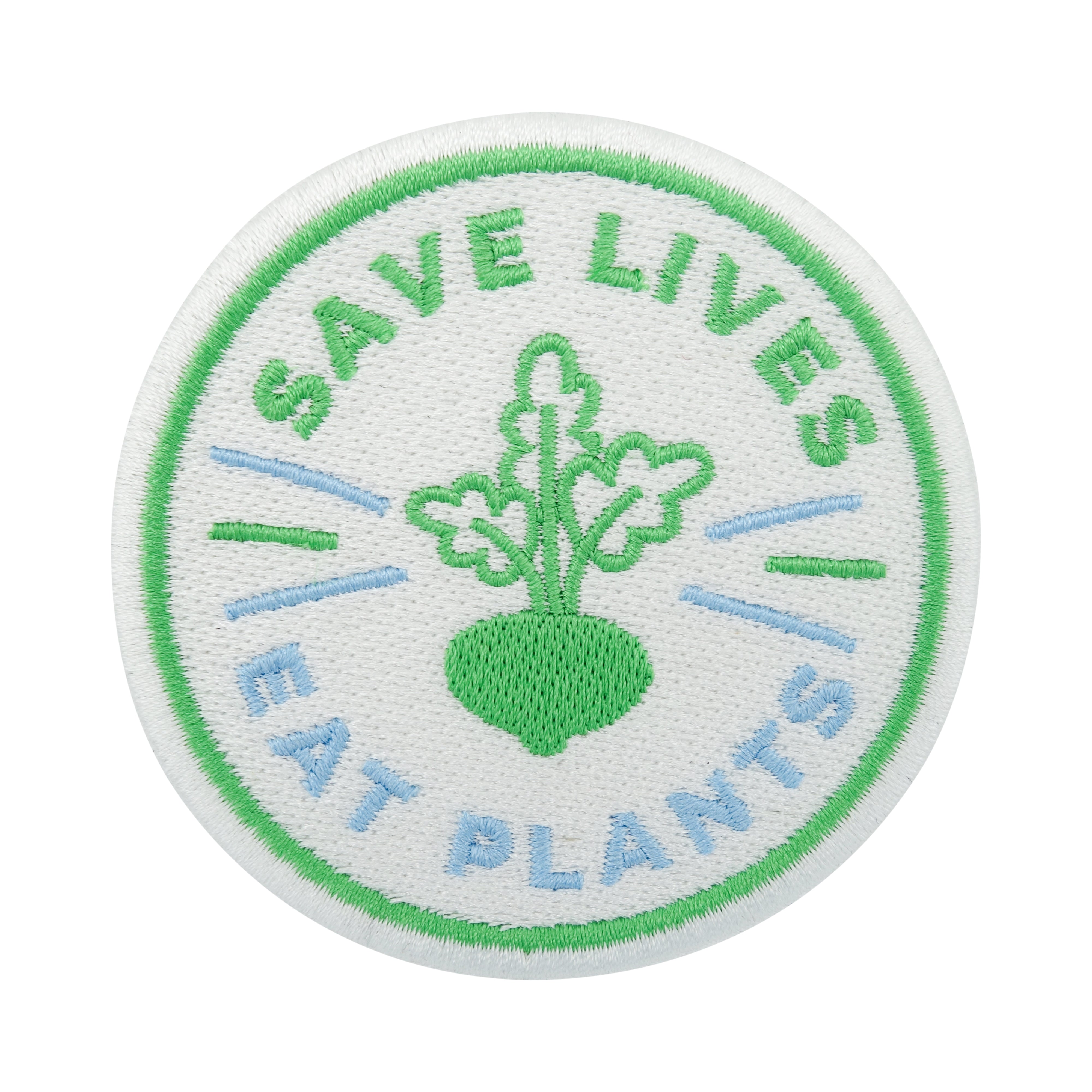 Weiß-grüner Save Lives Eat Plants Veggie Patch