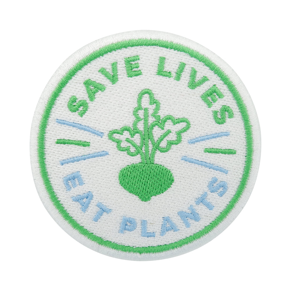 Weiß-grüner Save Lives Eat Plants Veggie Patch