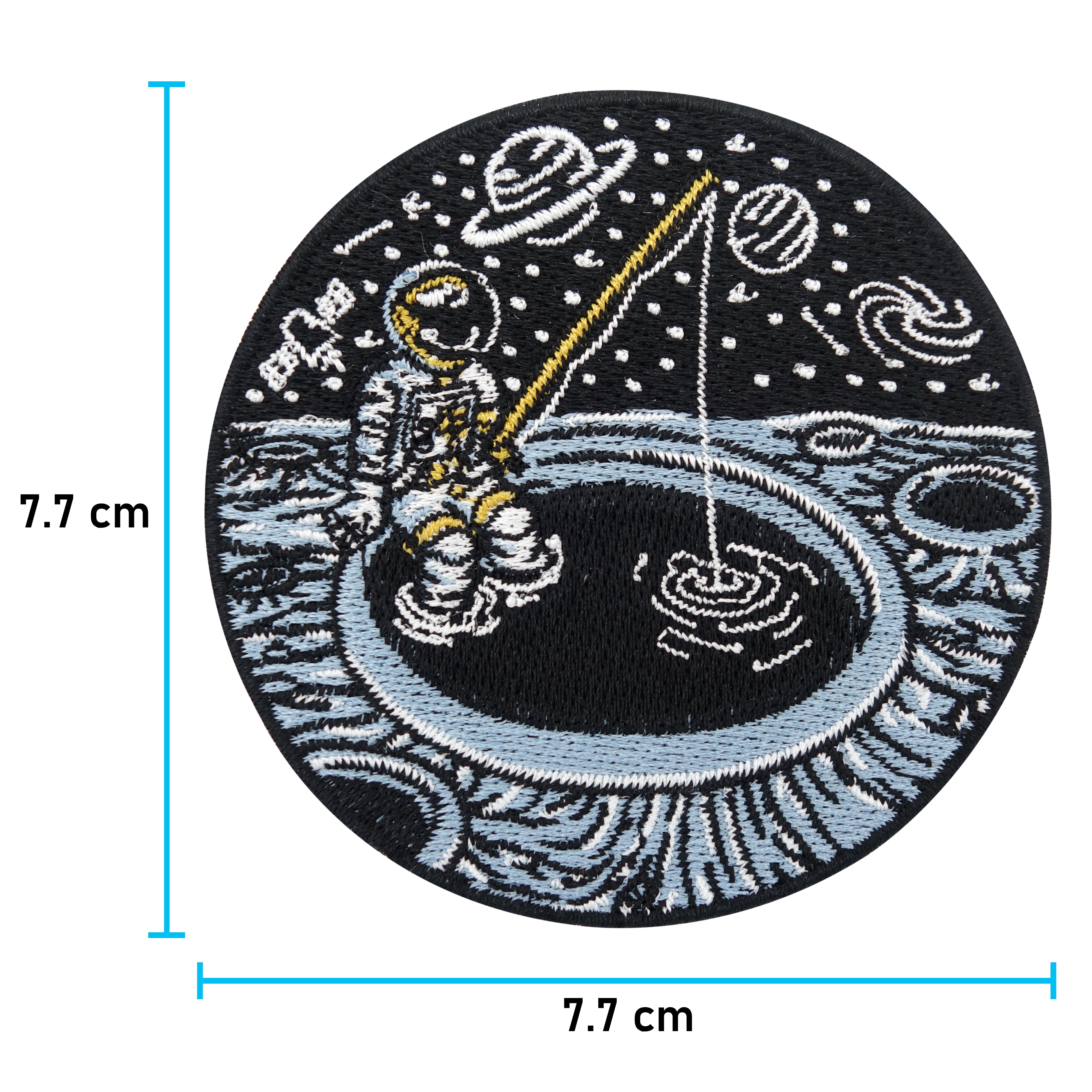 Angelnder Astronauten Patch mit der Maße: 7,7 x 7,7 cm 