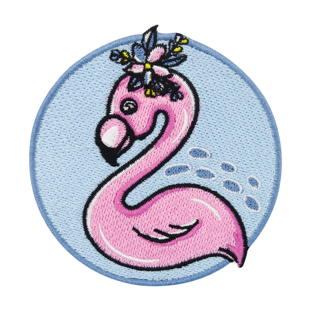 Blau, Rosa Flamingo mit Blumenkrone Patch