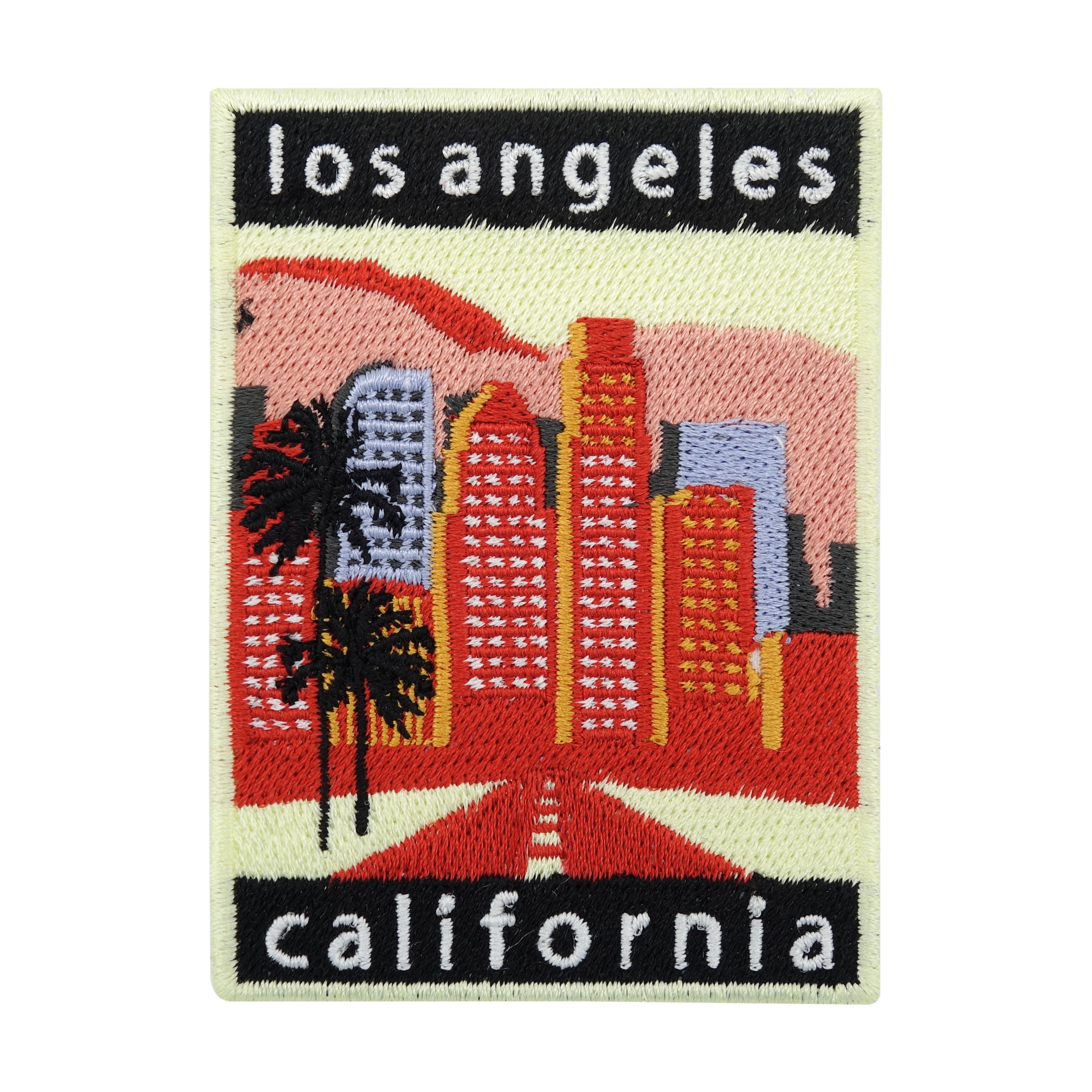 Rot-beiger Los Angeles Kalifornien mit Wolkenkratzer Patch