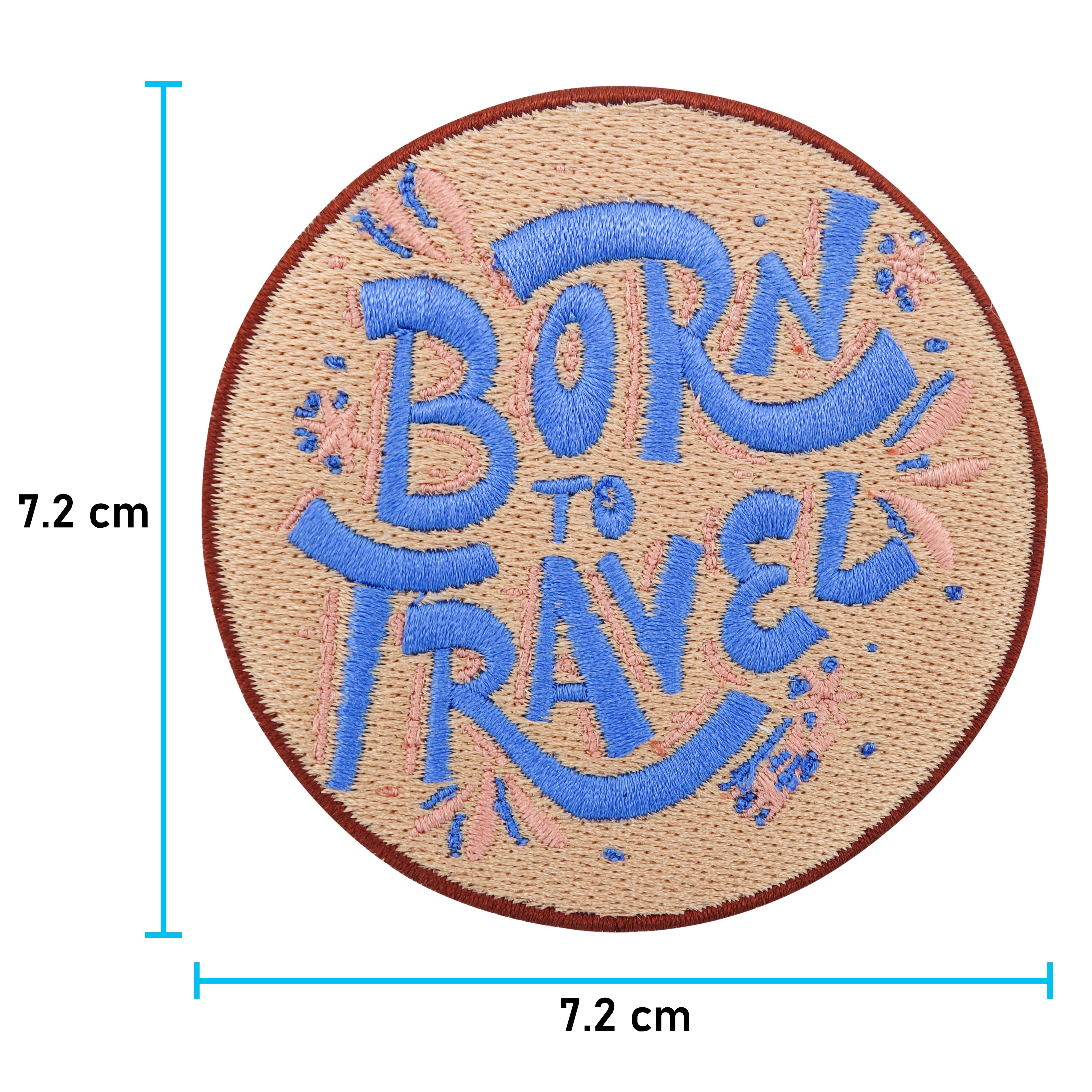 Born To Travel Patch mit der Maße: 7,2 x 7,2 cm