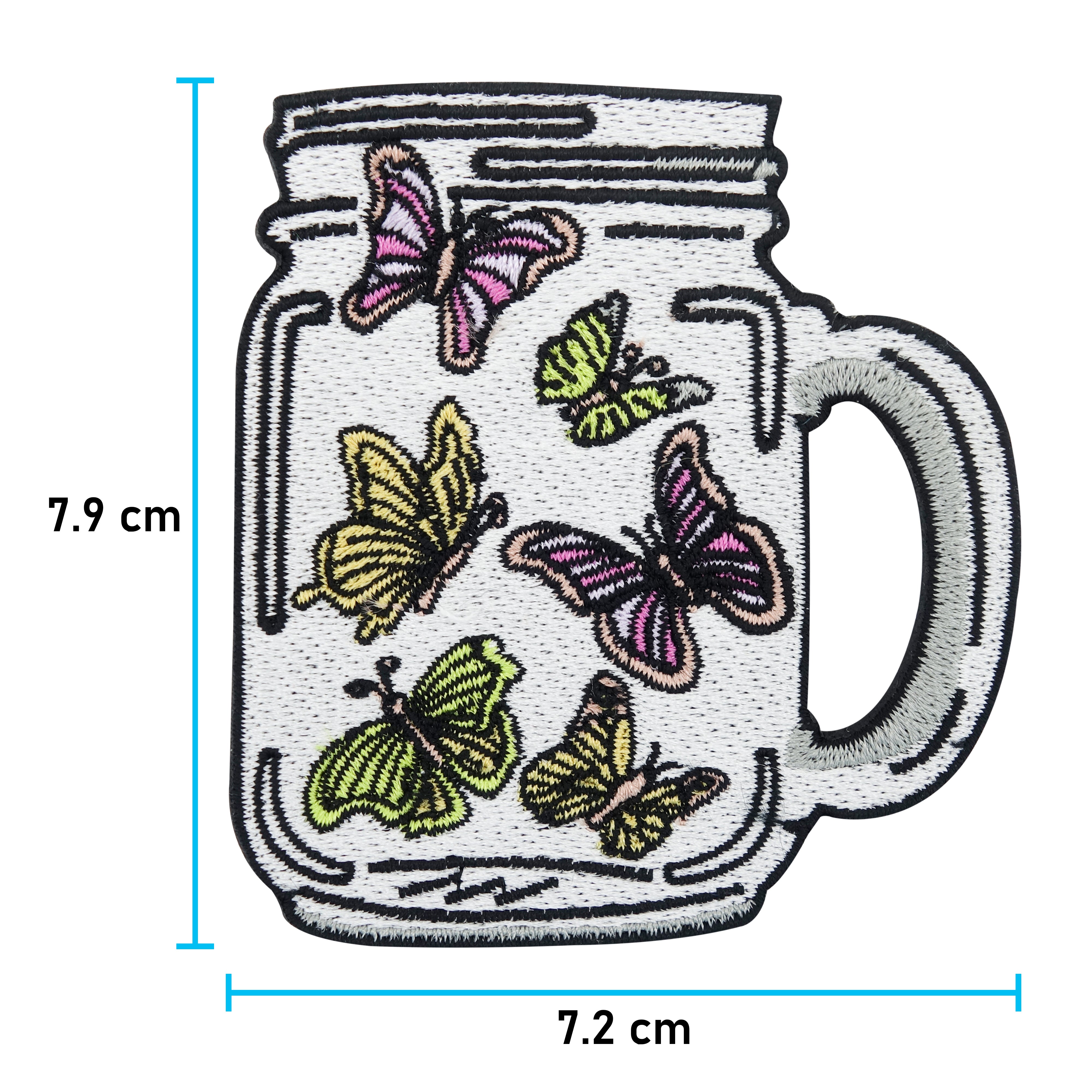 Schmetterlinge im Glas Patch mit der Maße: 7,9 x 7,2 cm