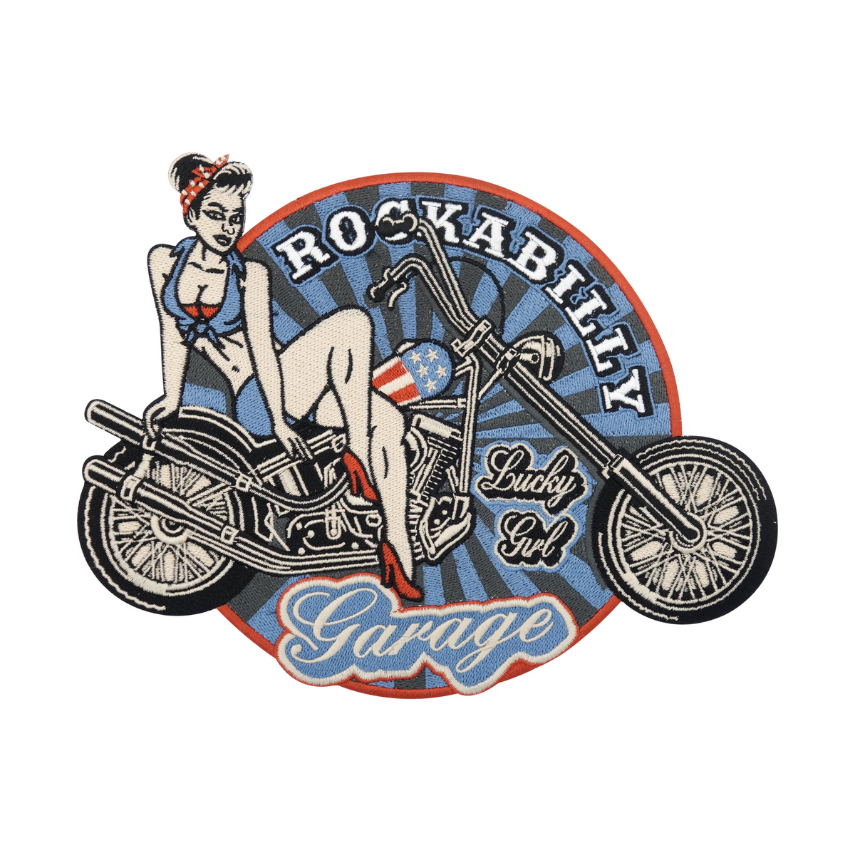 Großer Retro Rockabilly 80er Biker Patch | Lucky Girl Garage Aufnäher