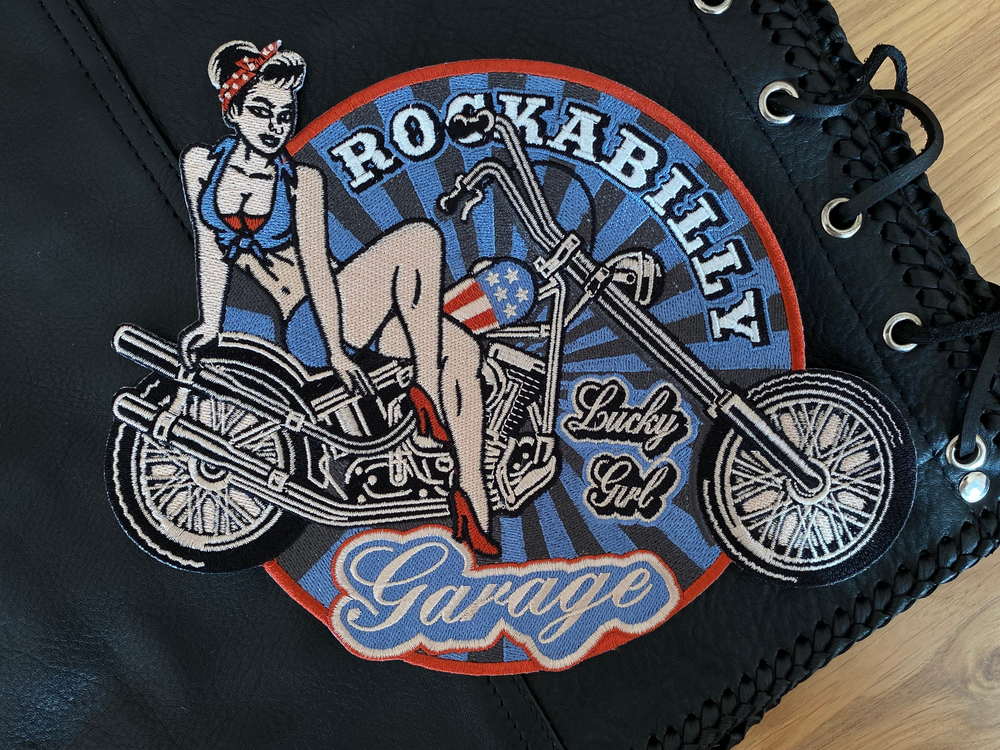 Rockabilly Patch auf schwarzer Lederkutte