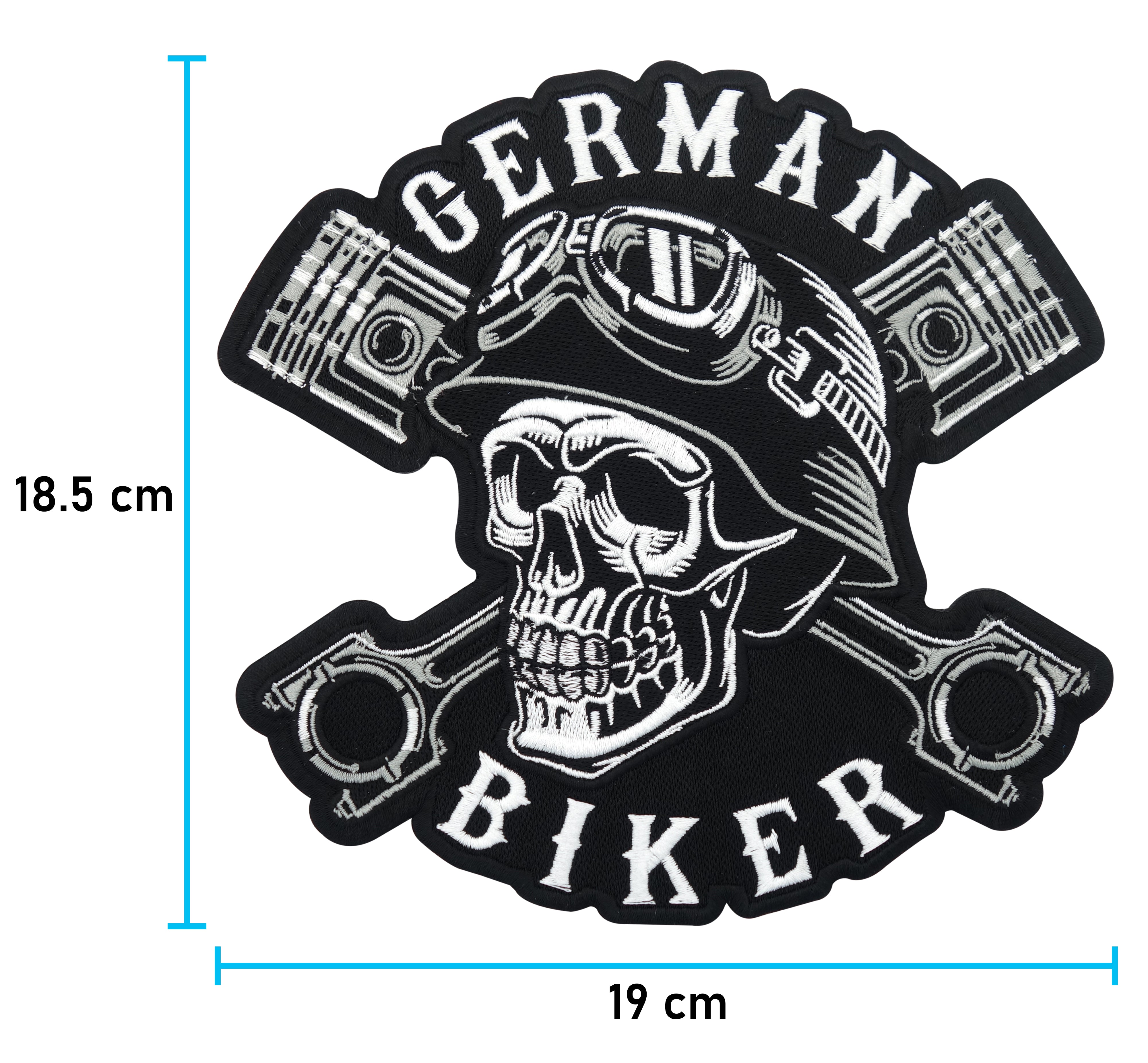 Totenkopf Patch mit der Maße: 18,5 x 19 cm